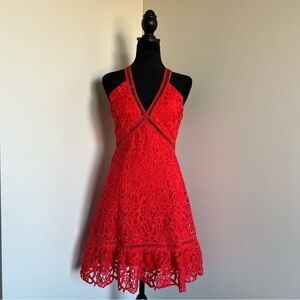Astr Vibrant Red Lace Mini Dress